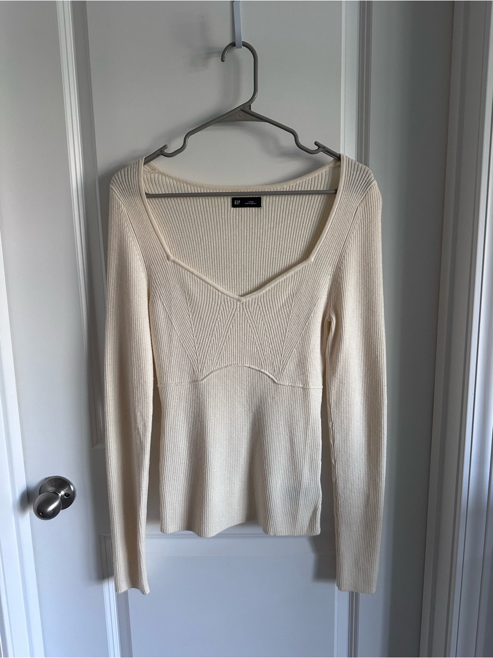 GAP Cream Ribbed Square-Neck Long Sleeve Top